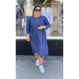 Ladies Modest Tiered Swim Dress - Light Navy, Sizes S-XL